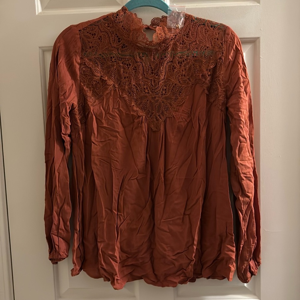 Orange White Birch Lace Neck Top - BNWT